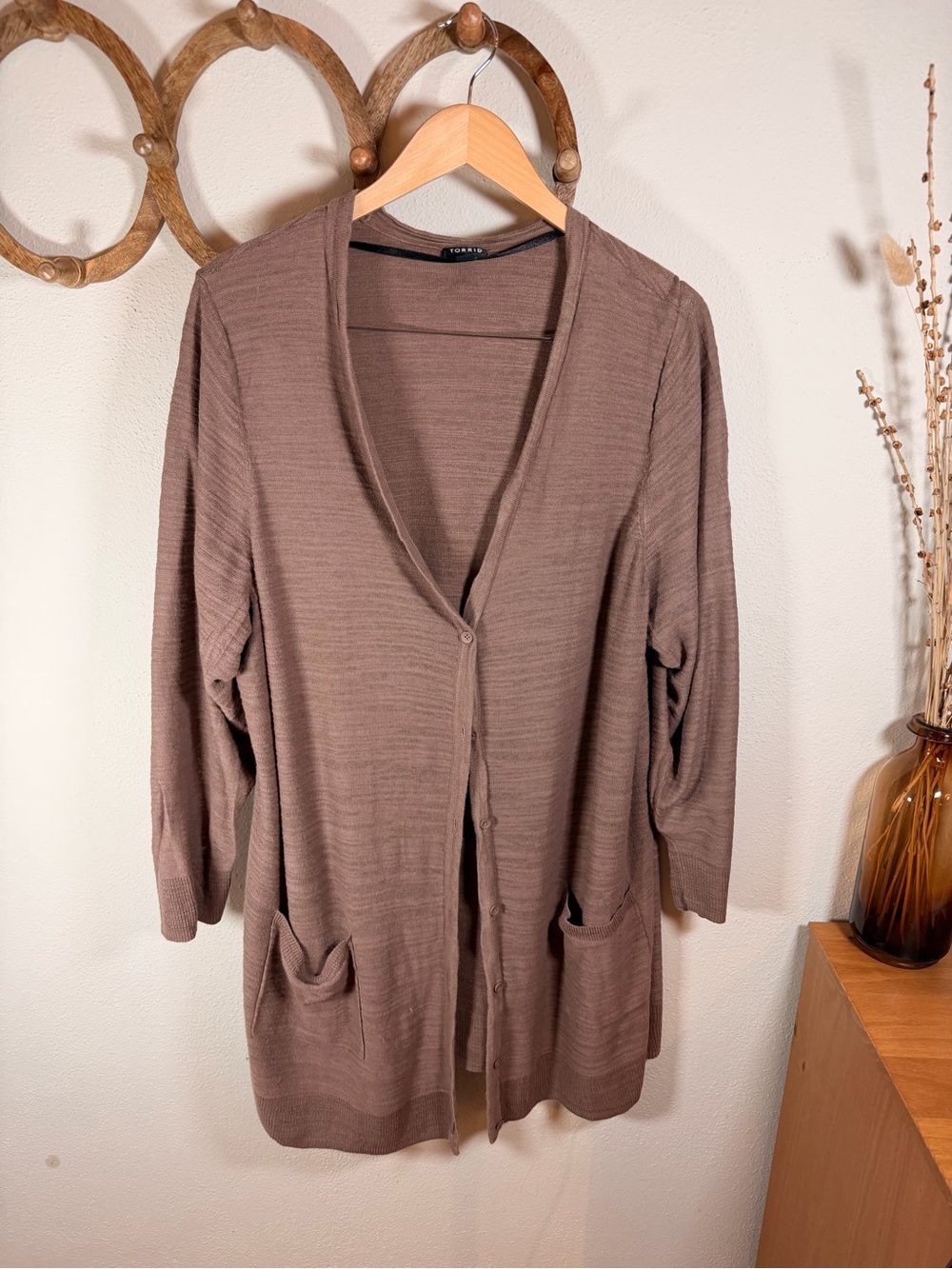 Torrid Longline Cardigan 4X Taupe Brown Lightweight Knit Pockets